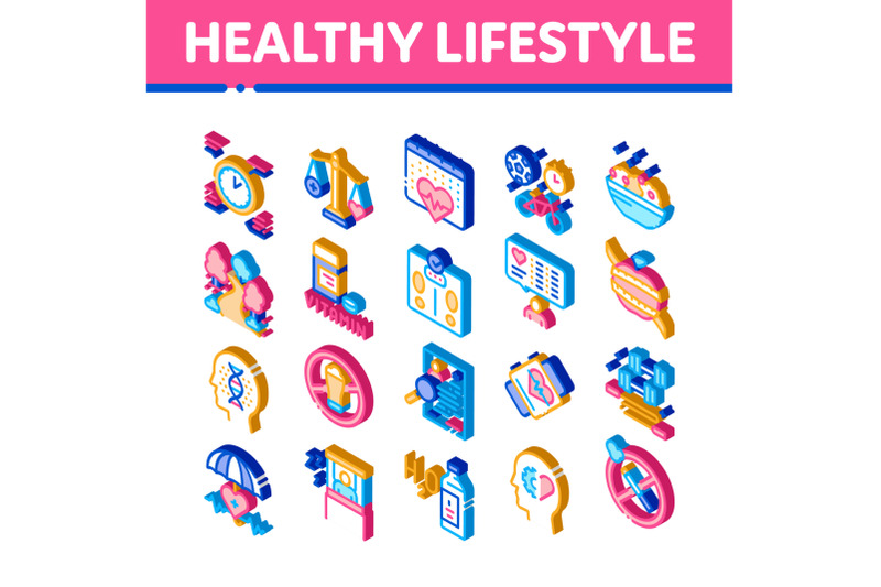 healthy-lifestyle-isometric-icons-set-vector