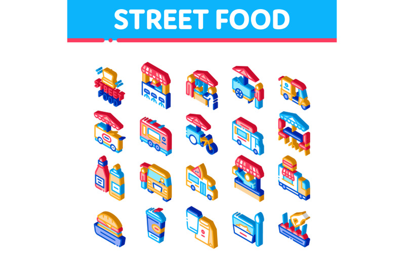 street-food-and-drink-isometric-icons-set-vector