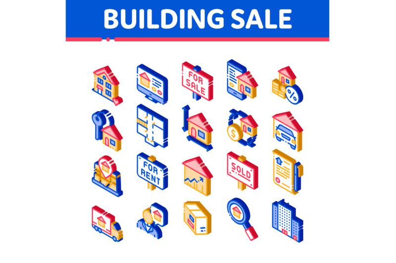 building-house-sale-vector-isometric-icons-set
