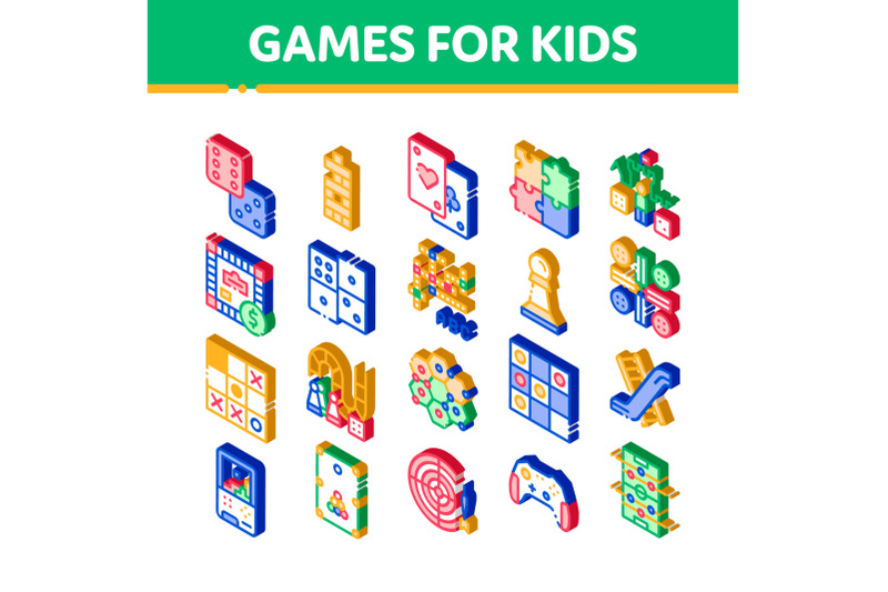 interactive-kids-games-vector-isometric-icons-set