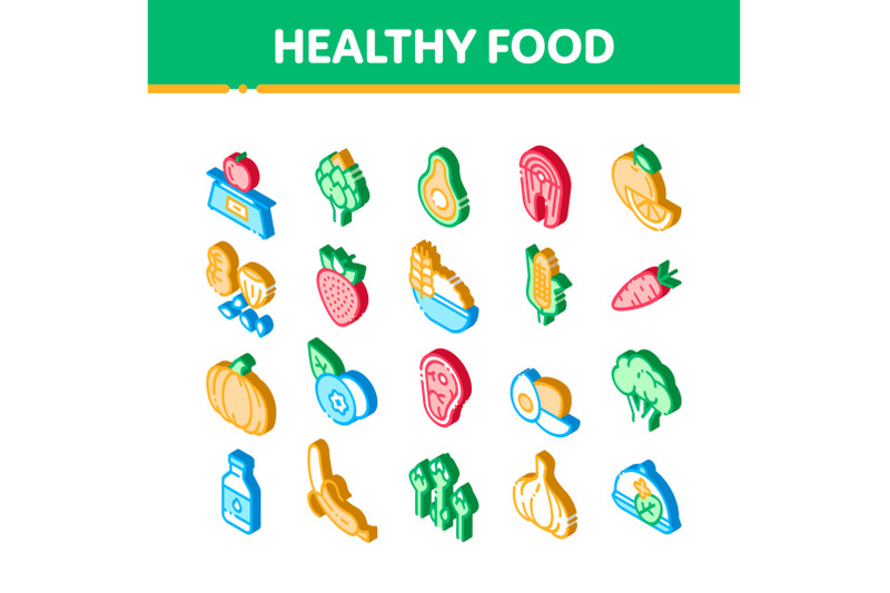 healthy-food-vector-isometric-icons-set