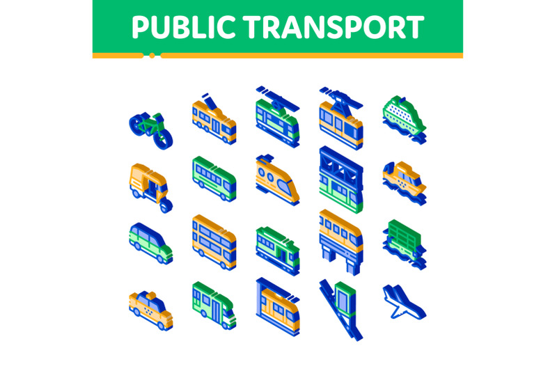 public-transport-vector-isometric-set