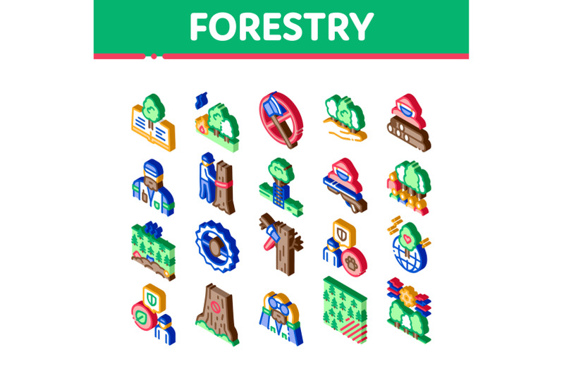 forestry-lumberjack-isometric-icons-set-vector