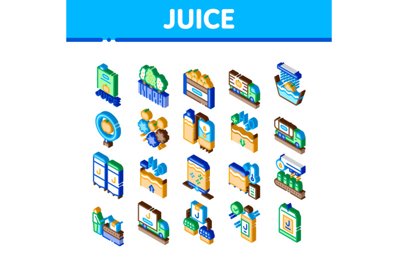 juice-production-plant-isometric-icons-set-vector