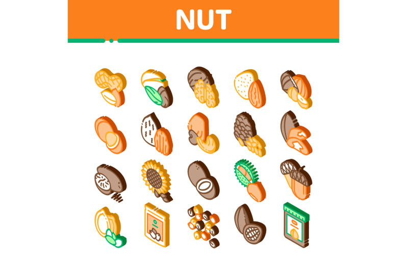 nut-food-different-isometric-icons-set-vector