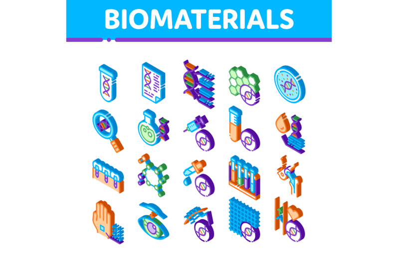 biomaterials-isometric-icons-set-vector