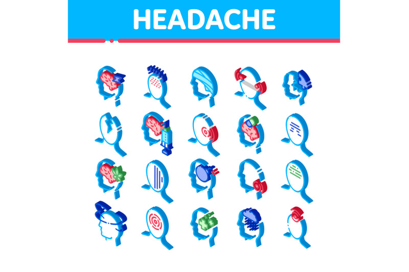 headache-isometric-icons-set-vector