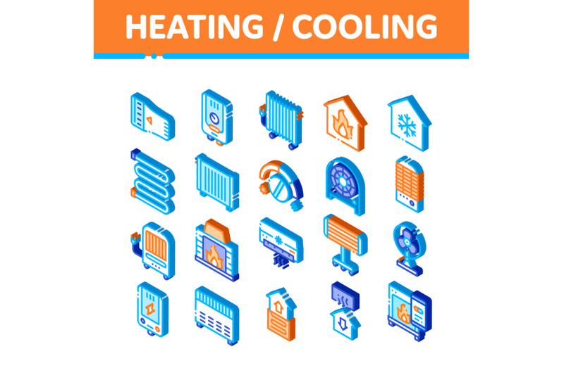 heating-and-cooling-isometric-vector-icons-set