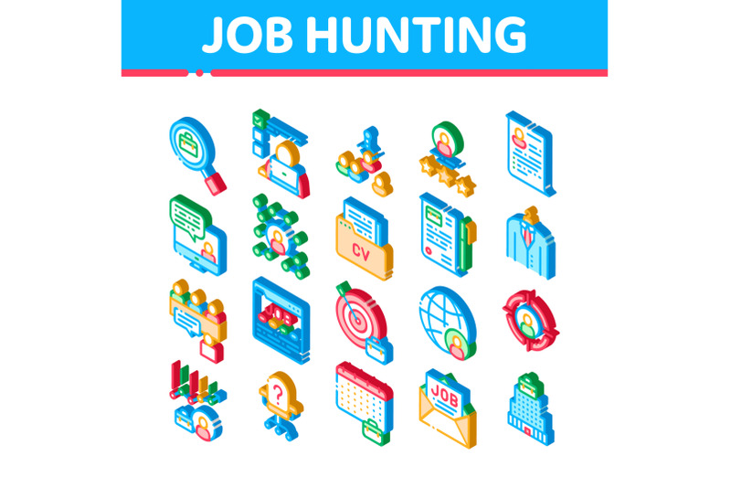 job-hunting-isometric-icons-set-vector