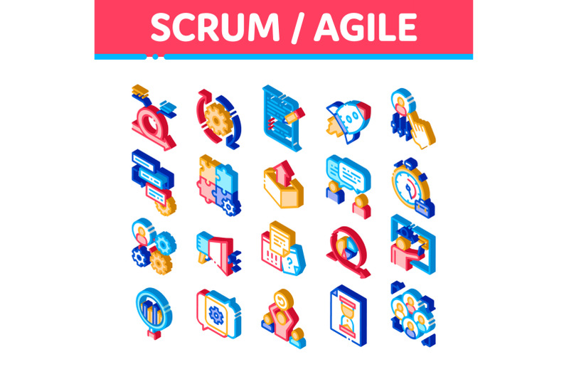 scrum-agile-isometric-icons-set-vector