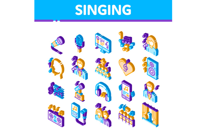 singing-song-isometric-icons-set-vector