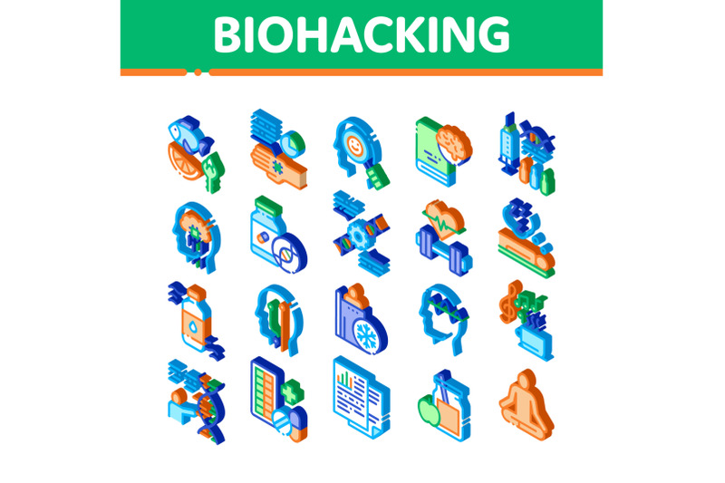 biohacking-isometric-elements-icons-set-vector