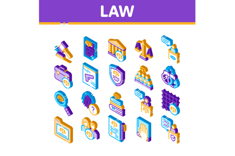 law-and-judgement-isometric-icons-set-vector