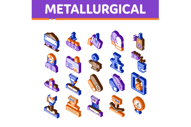 metallurgical-isometric-elements-icons-set-vector