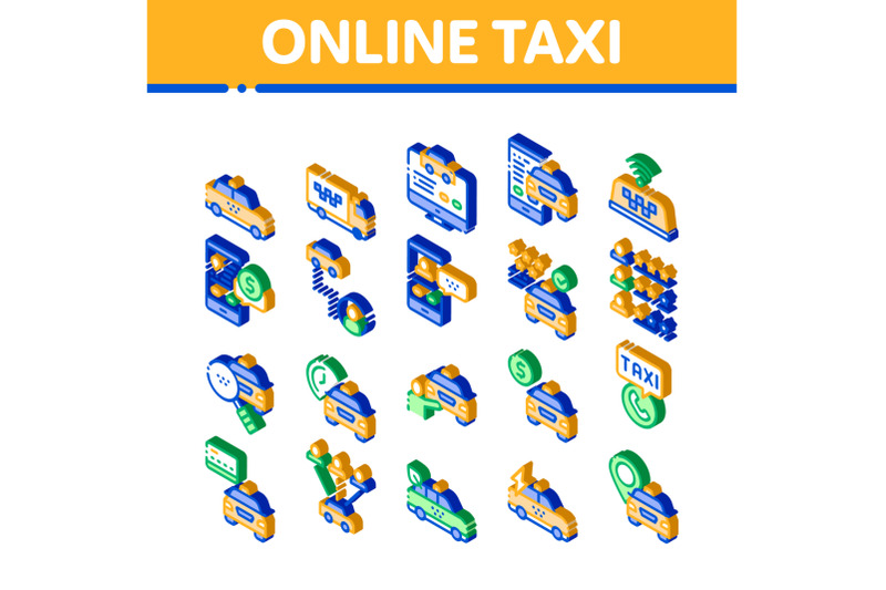 ontaxi-isometric-elements-icons-set-vector