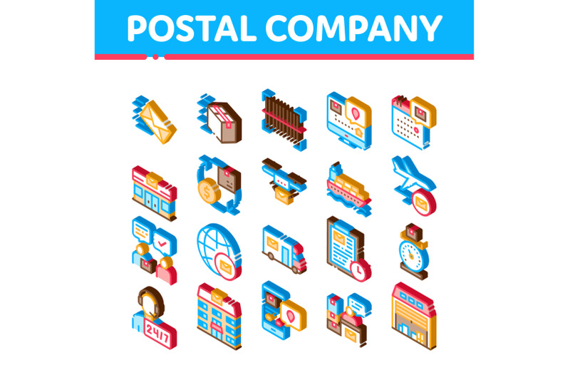 postal-transportation-company-isometric-icons-set-vector