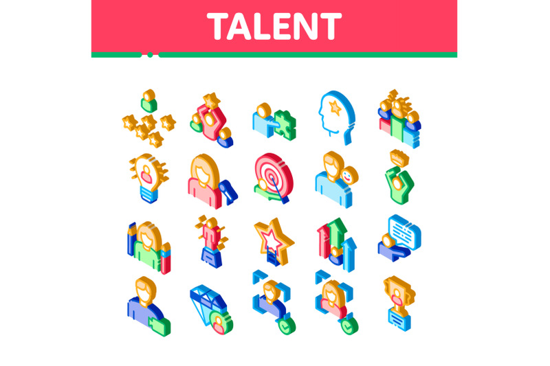 human-talent-isometric-elements-icons-set-vector