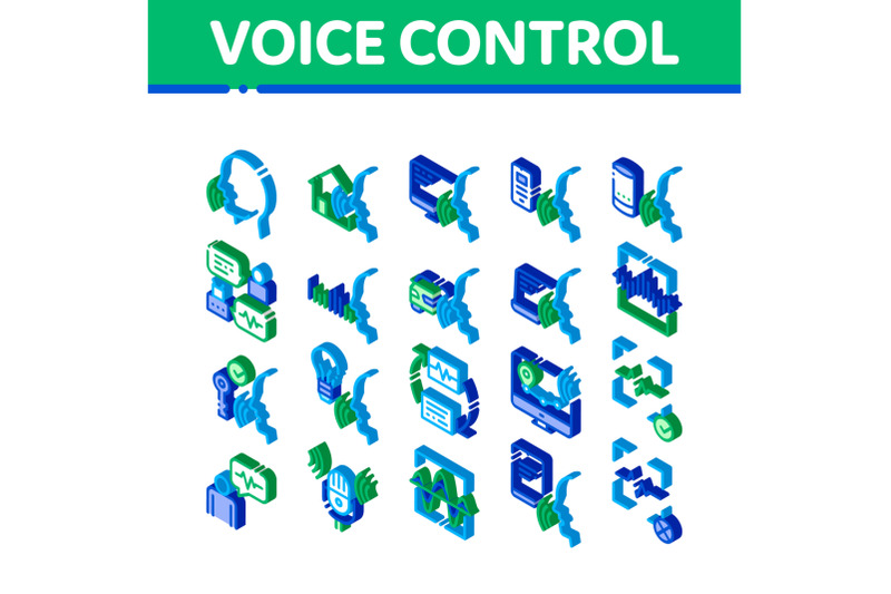 voice-control-isometric-elements-icons-set-vector