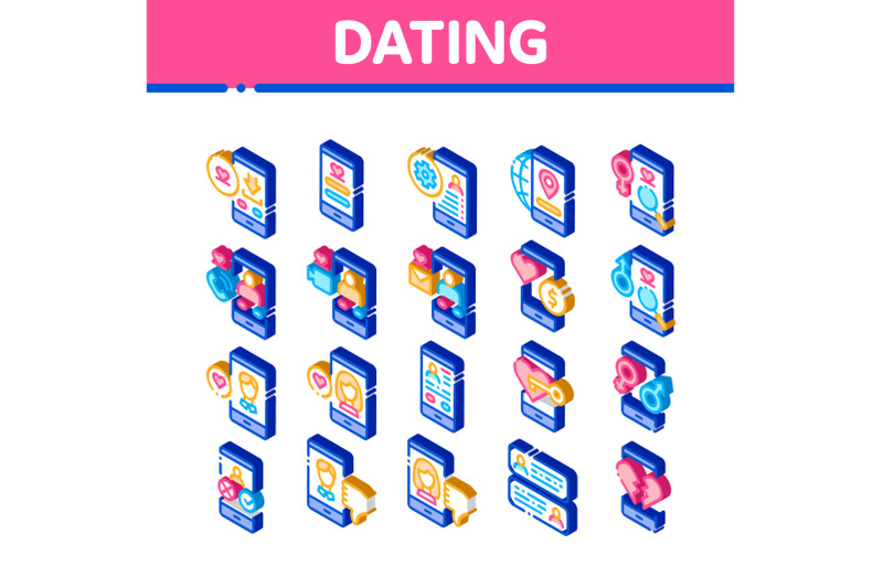 dating-app-isometric-elements-icons-set-vector