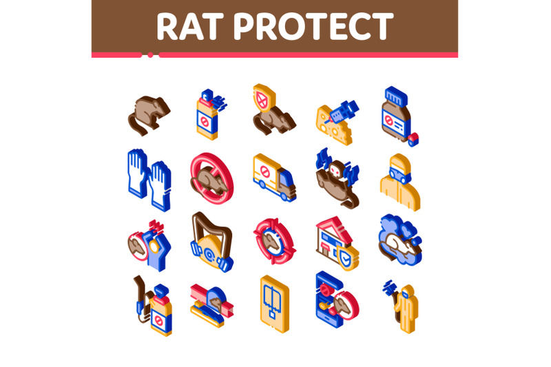 rat-protect-isometric-elements-icons-set-vector