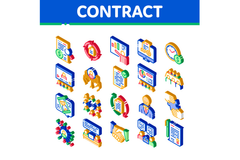 contract-isometric-elements-icons-set-vector