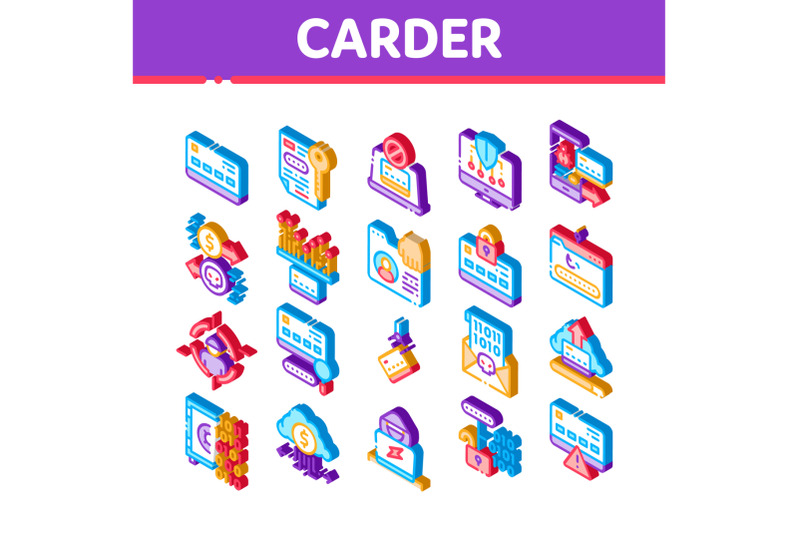 carder-hacker-isometric-elements-icons-set-vector