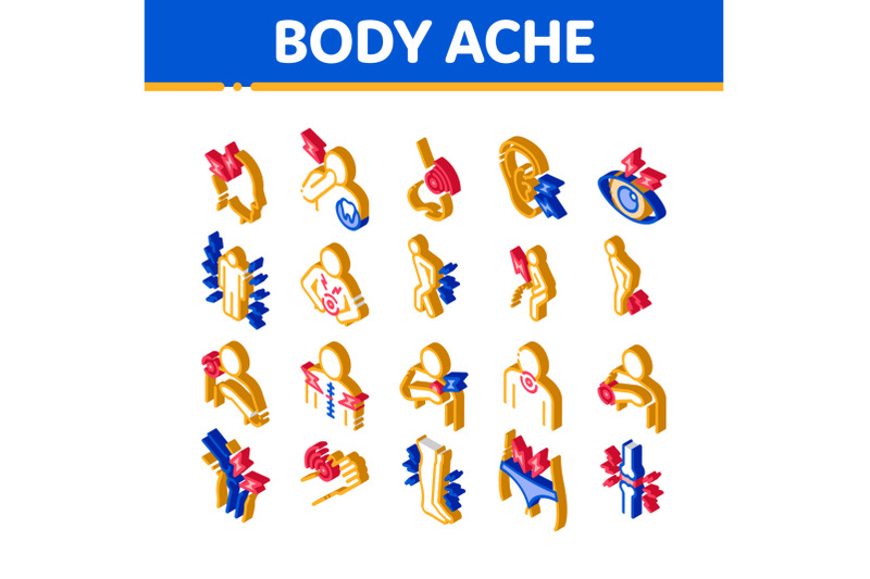 body-ache-isometric-elements-icons-set-vector