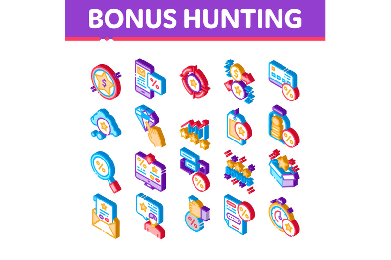 bonus-hunting-isometric-elements-icons-set-vector