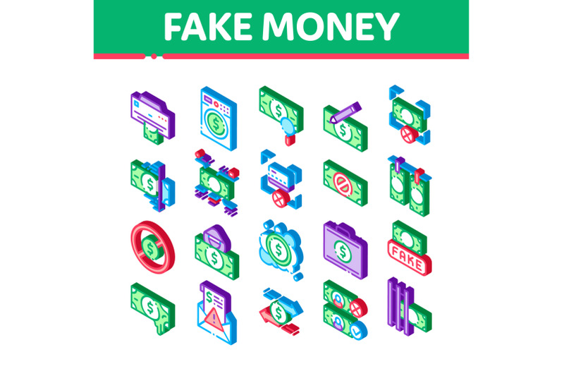 fake-money-isometric-elements-icons-set-vector