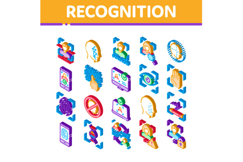 recognition-isometric-elements-icons-set-vector