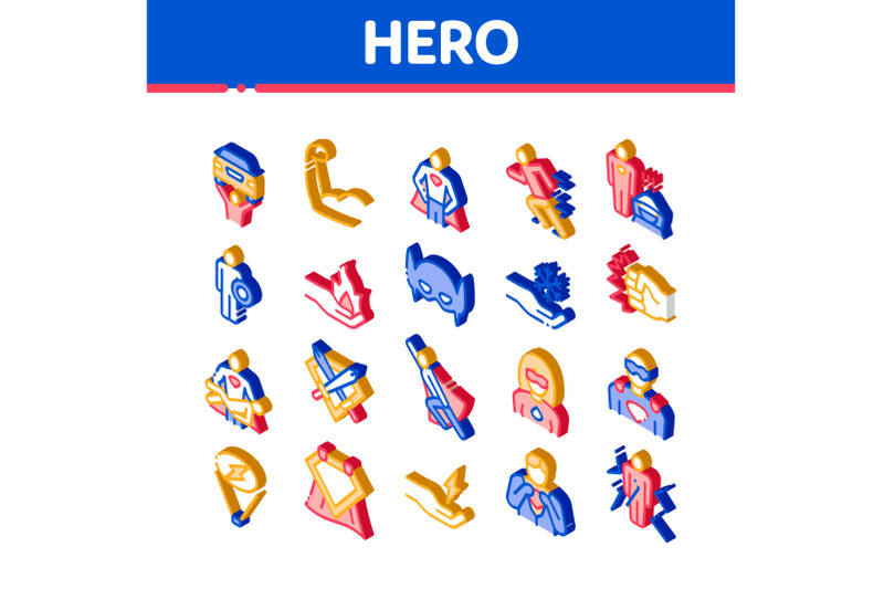 super-hero-isometric-elements-icons-set-vector