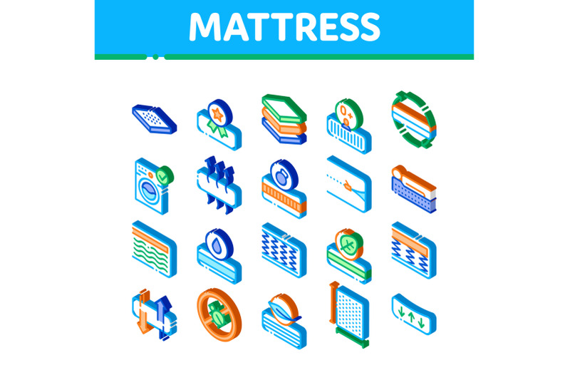 mattress-orthopedic-isometric-icons-set-vector