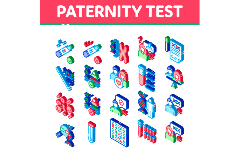 paternity-test-dna-isometric-icons-set-vector