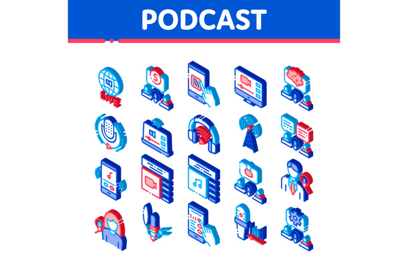 podcast-and-radio-isometric-icons-set-vector