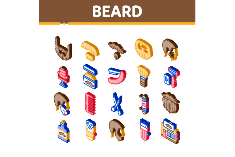 beard-and-mustache-isometric-icons-set-vector