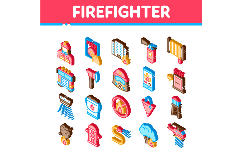 firefighter-equipment-isometric-icons-set-vector