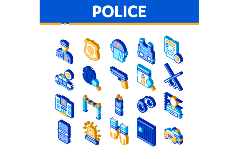 police-department-isometric-icons-set-vector