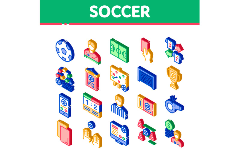 soccer-football-game-isometric-icons-set-vector