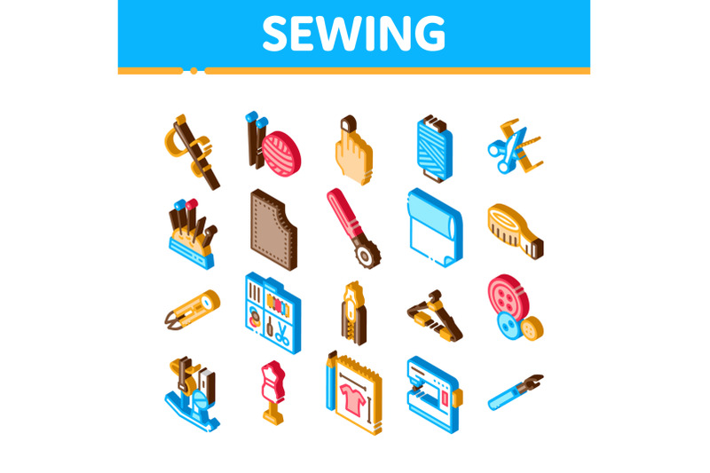 sewing-and-needlework-isometric-icons-set-vector