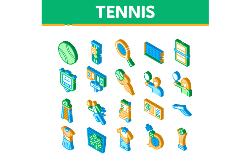 tennis-game-equipment-isometric-icons-set-vector