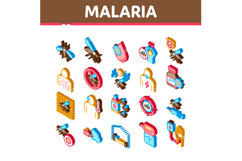 malaria-illness-dengue-isometric-icons-set-vector