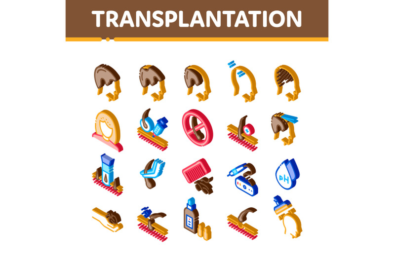 hair-transplantation-isometric-icons-set-vector