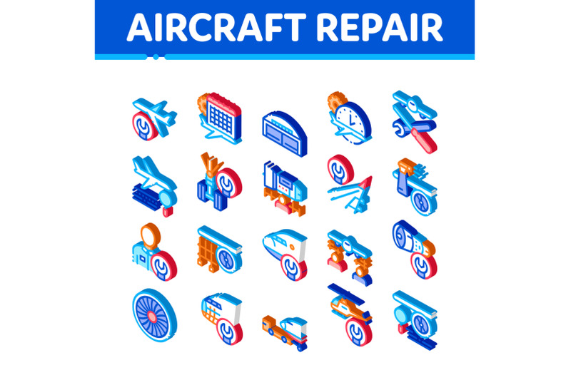 aircraft-repair-tool-isometric-icons-set-vector