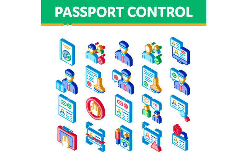 passport-control-check-isometric-icons-set-vector
