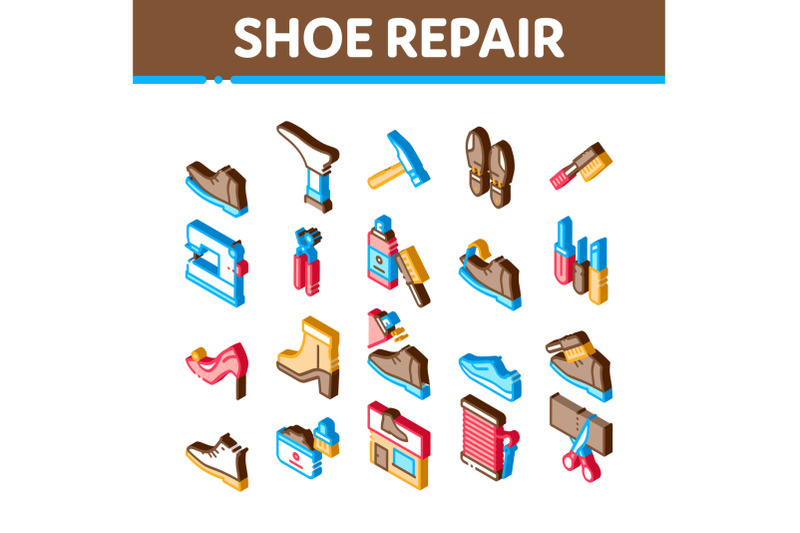 shoe-repair-equipment-isometric-icons-set-vector