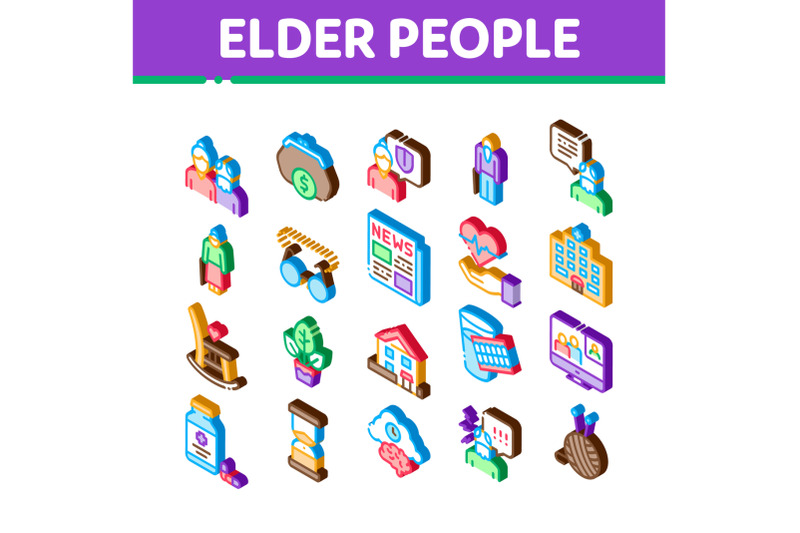 elder-people-pensioner-isometric-icons-set-vector