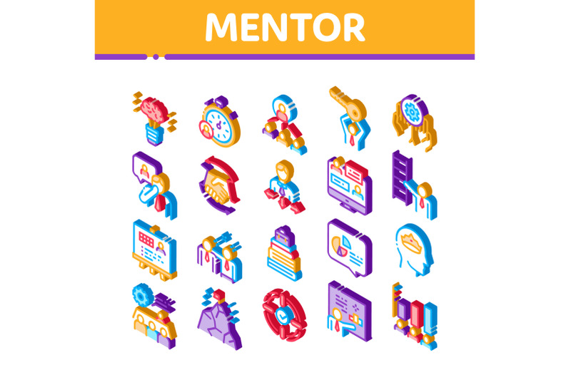 mentor-relationship-isometric-icons-set-vector