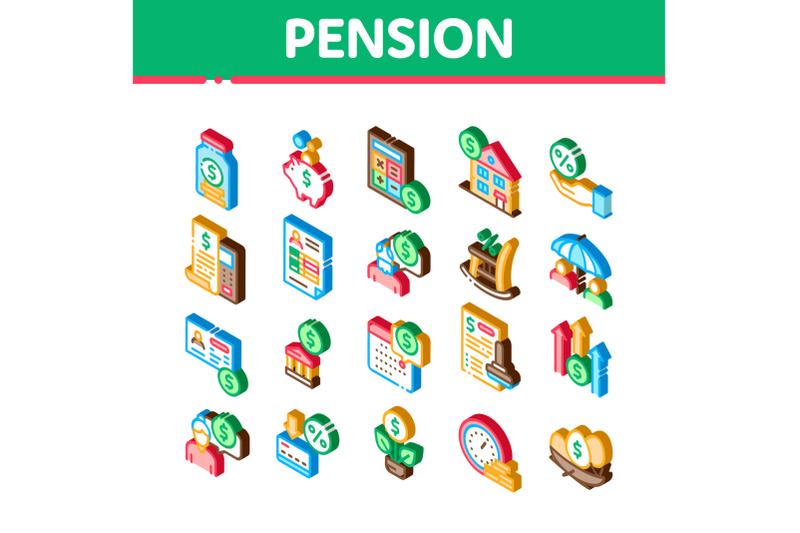 pension-retirement-isometric-icons-set-vector