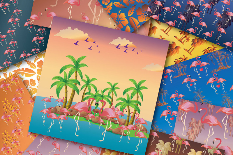 flamingo-digital-papers-summer-digital-papers-tropic-island-tropic