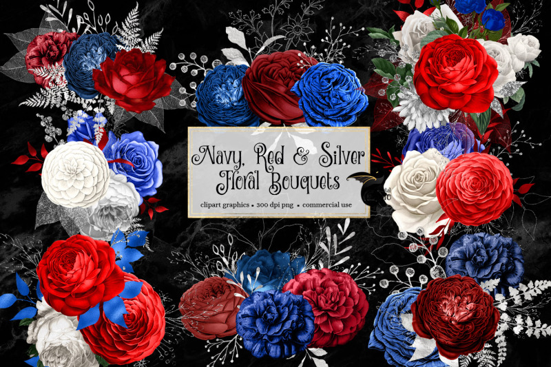 navy-red-and-silver-floral-bouquets